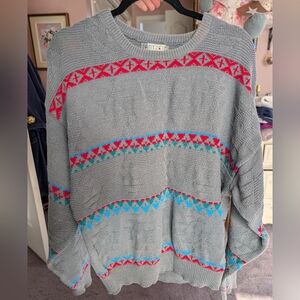 Jantzen Gray Sweater with Red and Blue Accents